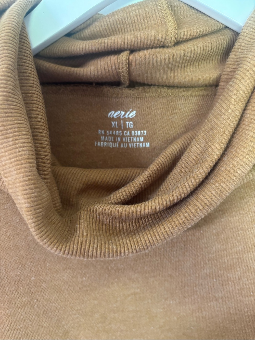 Aerie XL Cozy Good Vibes Cowl Neck Pullover Sweatshirt Rust Camel Tan Sweater - Picture 2 of 4